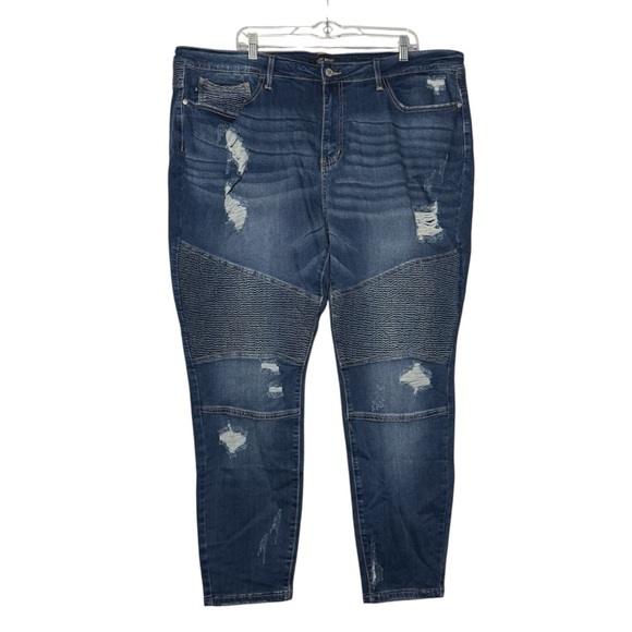 Judy Blue Moto Jeans Skinny Fit Distressed Rips Size 24W Classic Blue Textured - Picture 1 of 11